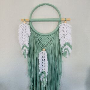 handmade boho feather geometric beaded macrame wall art hanging wreath on hoop